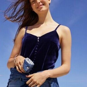 Madewell Navy Blue Velvet Cami with Buttons ✨New✨